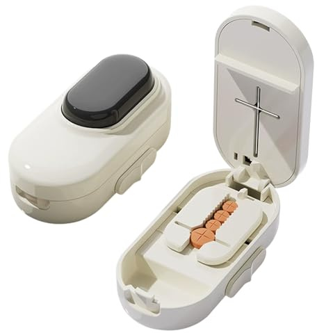 Dzmuero Cortador de Pastillas, Partidor de Pastillas, Ajustable, Compacto y Portátil, 1 dividido en 4, Cortador de Medicamentos Multifuncional, Caja de Medicamentos (Negro)