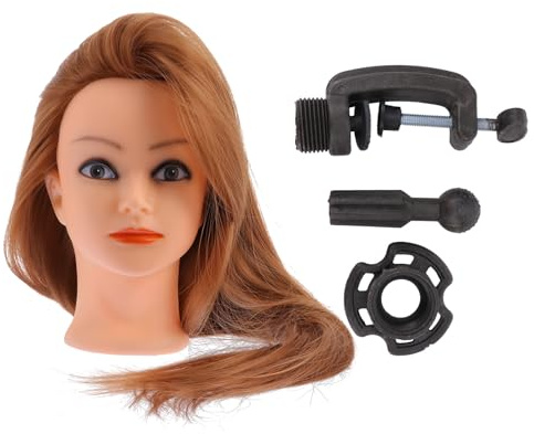 SOPOTUTU Haarstyling Puppe Trainingskopf mit Hochtemperaturbeständigem Seidenhaar Friseur Übungskopf für Flechten und Locken Kosmetik Schaufensterpuppe für Anfänger