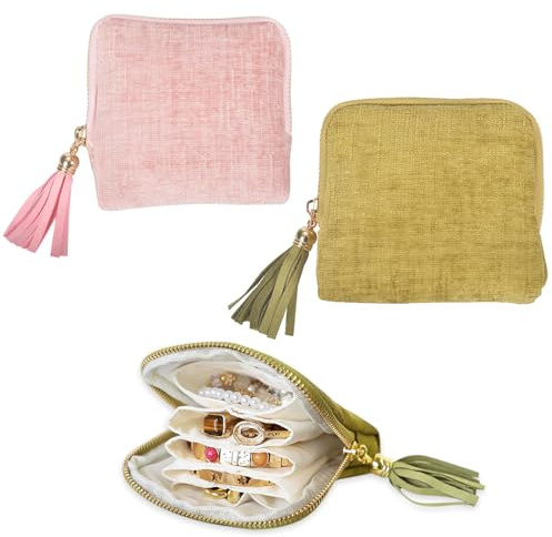 DNTHYRIN 2Pcs Travel Jewellery Case, Tassel Accent Design Travel Jewellery Pouch, Compact Storage for Frequent Travelers, Business Trip Organisation with Zipped Closture