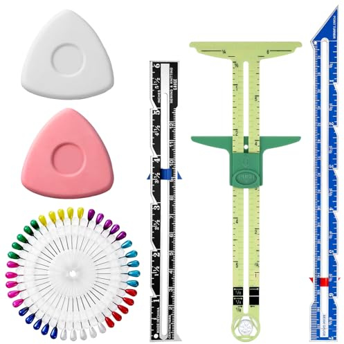6 PCS Sewing Gauge Measuring Tool Set, Marking Tools for Sewing 5-in-1 Gauge Ruler Fabric Quilting Ruler, T-Shaped Measuring Tool for Precise Stitching Quilting Crafting Button Hole Marking, Hem Guide
