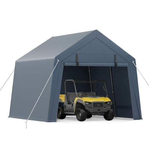 RBFGYIOP Con Tettoia Impermeabile Da Esterno - Garage Portatile, Porta a Rullo Con Cerniera, Finestre Di Ventilazione, Ideale Per Moto, Bici, Attrezzi, Legna, 7x10FT/10x10FT