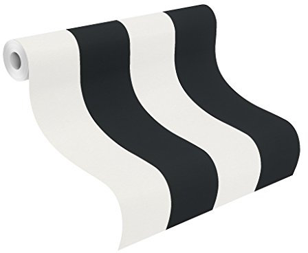 Rasch, carta da parati Just Me”, design grafico a righe, nero e crema/bianco, 286694