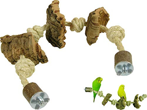 VogelKing Spielzeug Seil für Vögel - Größe S, M, L, XL - mit Knabber-Kork Stücken | Spielzeug Seil für Wellensittiche, Nymphensittiche, Kleinpapageien, Agaporniden UVM. (S (50 cm))