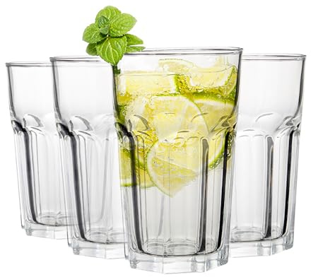 Premier Housewares Luxor Drinking Glasses Set of 4 | Tumbler Water Glass Cups for Everyday Use | Solid Tall Pint Glasses for Highball | BBQ, Juice, Cocktail, Restaurants, Home Bar