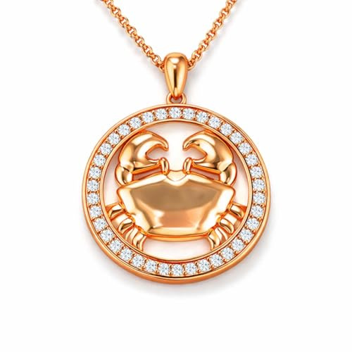 PAVELS Eclipse Kollektion Sternzeichen Halskette Roségold – 12 Tierkreiszeichen Konstellation Anhänger – Astrologie Schmuck Geschenk für Damen (Krebs)