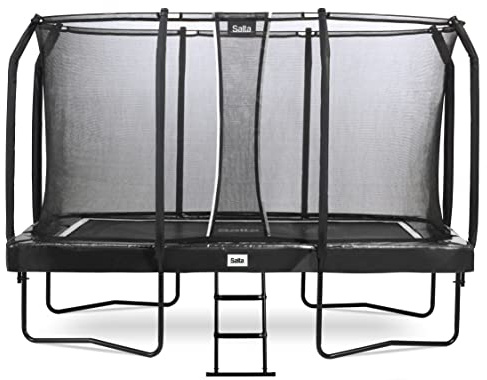 Salta First Class - Trampolin mit Sicherheitsnetz - 366x214cm - Schwarz | Premium Outdoor Trampolin mit Sicherheitsnetz und Leiter, Rechteckig, Dicker Schutzrand, stabiler Rahmen, verzinkte Federn