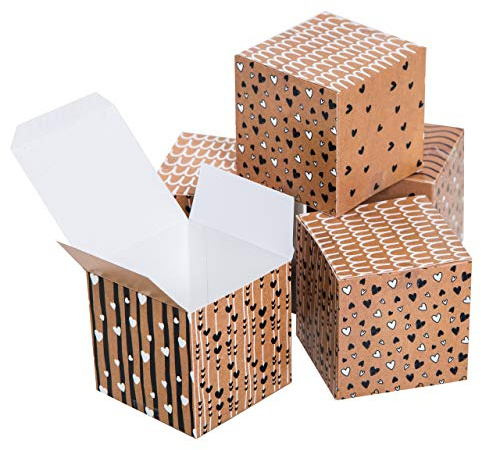 Logbuch-Verlag 50 kleine Geschenkboxen Pappschachtel braun schwarz weiß 7 x 7 cm Gastgeschenk Hochzeit Give-Away Schachtel mit Deckel zum Befüllen Geschenkverpackung