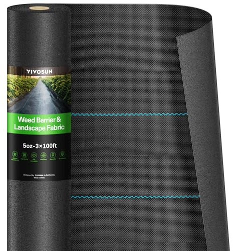 VIVOSUN Tela de barrera de malezas de alta calidad de 3 x 100 pies, tela resistente y duradera, tela de jardín de alta permeabilidad, alfombrilla de control de malezas, fácil instalación y diseño