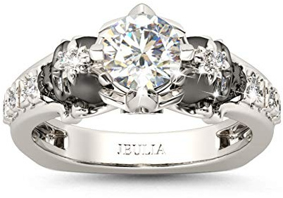 Jeulia 2 Carat Round Cut Diamond Skull Rings for Women Customized Bridal Sterling Silver TwoTone Wedding Band with European Shank Engagement Promise Rings for Her with GiftBox (U 1/2)