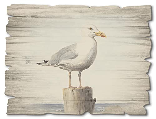 ARTland Wanddeko Bild aus Holz Holzbild vintage Deko 40x30 cm Querformat Vögel Möwe Strand Küste Meer Nordsee Himmel Maritim T4NN