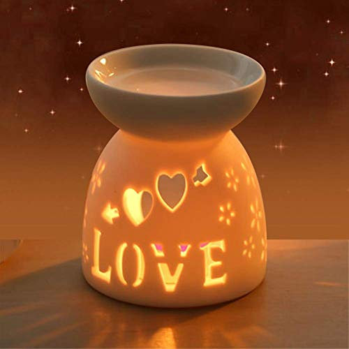 Bruciatore a candela in ceramica Tealight, bruciatore a petrolio, lampada per profumo di notte, candela per cera aromaterapica, bruciatore per torta, diffusore più caldo per camera da letto(Amore)