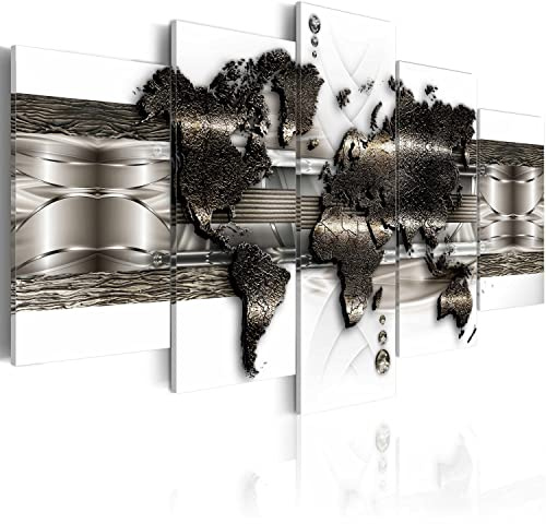 B&D XXL - Leinwandbild Glasbild Landkarte Reise, 100x50 cm, 5-teilig | Hochwertige Leinwand, sofort aufhängbar, ideal fürs Wohn- oder Schlafzimmer, wasserfest und lichtecht, langlebig, stilvoll