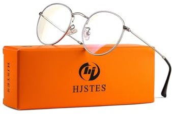 HJSTES Round Blue Light Glasses for Women Men Retro Circle Clear Lens Metal Frame Eyeglasses (Silver)
