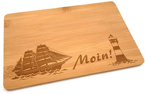 Samunshi® Holzbrett mit Gravur Moin Leuchtturm Boot aus Bambus Brett Schneidebrett klein Brotzeitbrett Holz Schneidebretter Holzbrett Küche