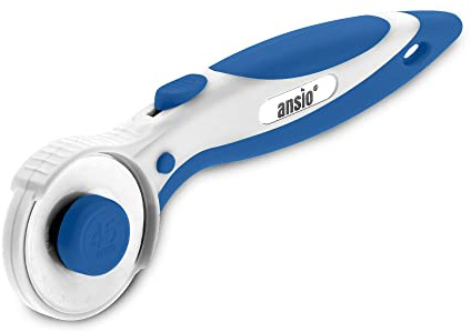 ANSIO Rotary Cutter with Safety Lock, Sewing Accessories Perfect for Cutting Fabric, Leather, Paper, Quilting, Crafting, Ergonomic Handle Rolling Cutter Perfect for Left&Right Hand, 45mm-True Blue