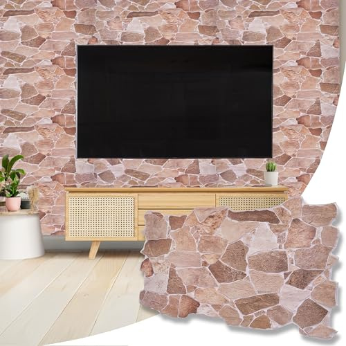 NOVECRAFTO Stone Effect 3D Wall Panels - 37.79 x 18.89 in (96x48cm) -20 Sheets Covering 99.2 sqft (9.22 sqm) -Decorative Wall Panels Kitchen Bathroom - Brown & Beige Wild Stone Effect Pattern