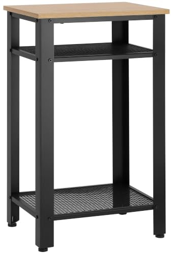 HOMCOM Mesa Auxiliar Mesita de Noche Industrial 45x35x75 cm Roble y Negro | 2 Estantes de Rejilla de Metal, Pies Ajustables, para Salón Dormitorio