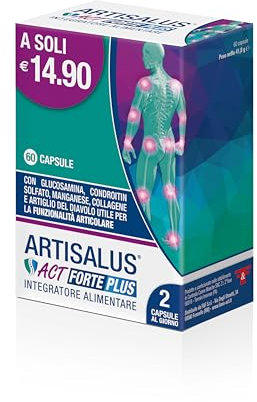 Artisalus Act Forte Plus, Integratore Alimentare per il Mantenimento della Funzionalità Articolare, a base di Glucosammina, Condroitin Solfato, Manganese e Collagene - Confezione da 60 Capsule