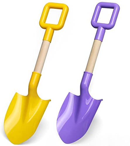 Dilabnba 16Inch Kids Beach Spades Sand Shovels, Jumbo Sturdy Wood Handle ABS Plastic Shovels Scoops Tools for Digging Beach Sandbox Snow, Sandbox Garden Toys Set for Toddlers Kids 3-10(2PCS)