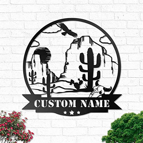 Personalisierte Gartenschilder für den Außenbereich, Metall, Kaktus, Wüste, Berg, Metall-Wandkunst,individuelle Kaktus-Wanddekoration, Metall-Hofkunst