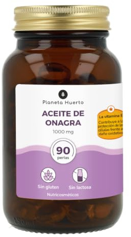PLANETA HUERTO | Aceite de Onagra 1000 mg - Suplemento de Aceite Puro de Onagra Prensado en Frío, 90 Perlas con Vitamina E para Equilibrio Hormonal y Cuidado de la Piel