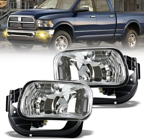 Shocklight Driving Fog Lights Replacement for 2009-2012 Dodge Ram 1500, 2010-2018 Dodge Ram 2500 3500 with H10 12V 42W Halogen Bulbs & Bracket (Clear Lens)