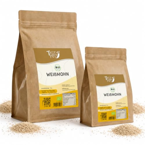 Tasty Pott Bio Weißmohn ganz I Vegane Küche I Brot backen I Müslibowl I Naturprodukt I Ballaststoffreich I Porridge-Topping I Mohn I Im Beutel 1000g