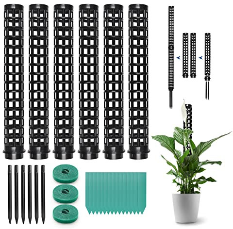 LangRay Rankhilfe Zimmerpflanze,6 Stück Moosstab für Monstera Rankhilfe Pflanzenstab aus Kunststoff Rankhilfen für Kletterpflanzen Pflanzstab Pflanzenstütze Kletterhilfe Moss Pole Garten Schwarz 150cm