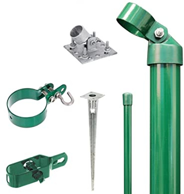Alberts 601331 Zaunanschluss-Set Wellengittertor an Maschendrahtzaun | Set,2s | zinkphosphatiert grün | mit Einschlag-Bodenhülse | Torpfosten-Ø: 76 mm | Zaunhöhe: 1500 mm