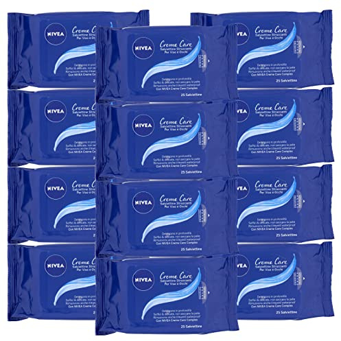 Nivea Creme Care Make-up-Entferner-Tücher für Mascara und Make-up, wasserdicht, feuchtigkeitsspendend, für den täglichen Gebrauch – 12 Packungen mit 25 Tüchern