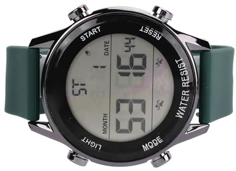 Montre Chronographe Numérique, WR50M Plastique ABS étanche Lumineux Grand écran Sports de Plein Air Montre pour Hommes (Vert foncé)