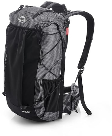 Naturehike Rock 40+5L vandringsryggsäck med intern ram för utomhuscamping och resor (svart 40+5L)