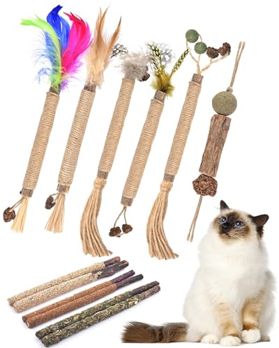 TINDTOP 12 Pack Chew Sticks for Cats, Natural Silvervine Catnip Toys for Kittens Teeth Cleaning, Matatabi Dental Care, Increase Appetite, Calm Cat Anxiety and Stress, Cat Dental Toy