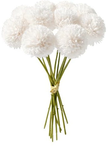MUYAPAY Flores de hortensia artificial, 12 piezas de flores de bola de crisantemo de seda, ramo de hortensias artificiales, hortensias artificiales con tallos, para ramo de boda, casa, jardín, oficina