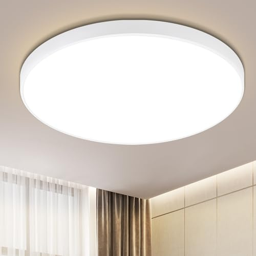 muyuua Deckenlampe LED Deckenleuchte Flach - Badezimmerlampe Küchenlampe12W | IP44 Flurlampe Kellerlampe Ø21cm Rund Schlafzimmerlampe Warmweiß Wohnzimmer Schlafzimmer Flur Büro Küche Bad 2ER