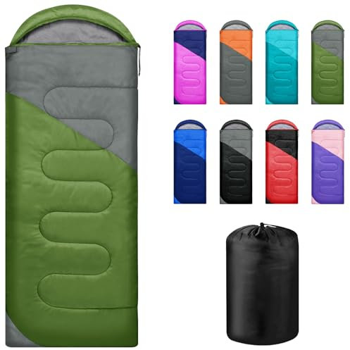 Yarmiene Schlafsack 3-4 Jahreszeiten,Schlafsack Outdoor für Erwachsene und Kinder,Schlafsäcke für Tragbare Rechteckige Weich Dick und Warm für Outdoor,Camping,Wandern,Reise,Grün+Grau