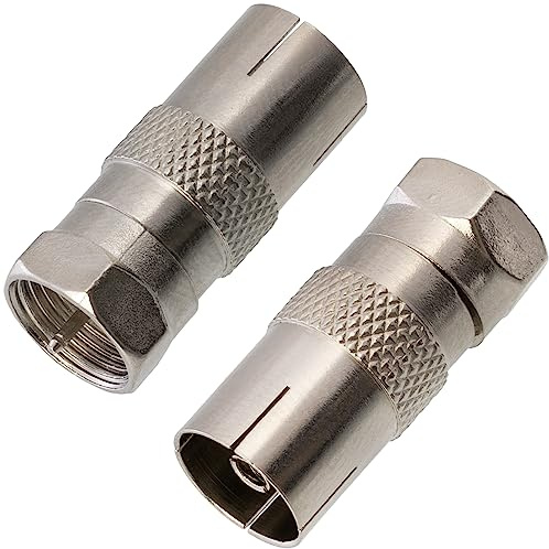 AЕRZETIX - C11240 - Set di 2 adattatori per antenna F da maschio dritto a femmina dritto con spina coassiale - lunghezza 27 mm - cavo TV FM radio parabola satellitare connettore audio video