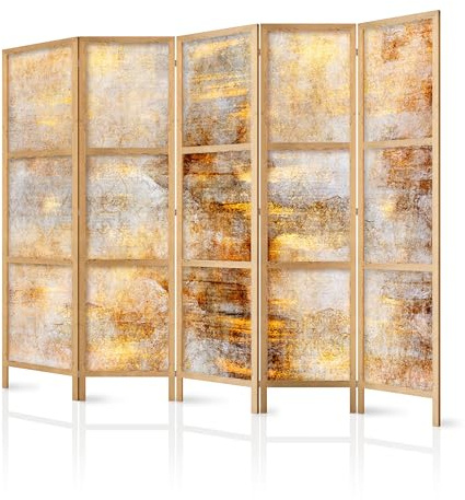 murando - Paravent Raumteiler Holz Botanik Abstrakt, 225x172 cm, 5-teilig | Mobiler Sichtschutz, sofort einsatzbereit, Holzrahmen, ideal fürs Wohnzimmer oder Büro, geruchsneutral, lichtbeständig
