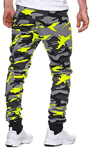 KONG JIMFAN Jogginghosen Herren Arbeitshosen Cargohose Taschen Haushose Herren Zipper Hose Box Hose Jogginghose Herren Sweat Stretch Cargohose Herren Cargo Pants Men(Gelb,L