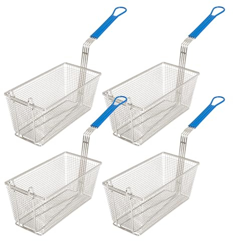 Cuisine Ready Deep Fryer Basket | 4 Pack | Commercial Fry Basket with Handle | 13.25 x 6.5 x 5.9 | Heavy Duty Restaurant Quality