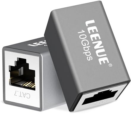 LEENUE Coupleur RJ45 Cat7,10Gbps/600MHz, Plaque Or Raccord Rj45 Femelle Femelle, Blindé Prolongateur Rj45 pour Cat7/ Cat6/ Cat5/ Cat5e Câble LAN Poe, Gris Argenté, Lot de 2