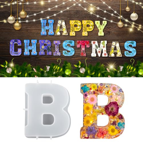 wikimo Silikonform Buchstaben Groß, 18 cm/7 inch Epoxidharz Formen für 3D-Alphabet, Silikonform GießForm für Geburtstag Hochzeit Party Weihnachten Kunst Basteln Ornamente（B）
