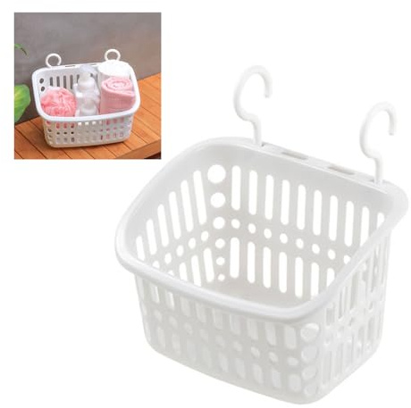 SIXRUN Hanging Shower Caddy Sturdy Plastic Draining Holes Space Saving Simple Hanging Laundry Basket for Bathroom Kitchen Shower Caddy Basket (White)