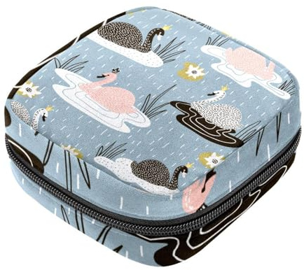 Damenbinden Aufbewahrungsbeutel für Damen, große Kapazität, Menstruationspad-Tasche, niedlicher Schwan mit Krone, Regentasche, Menstruationstasche, Tampon-Sammeltasche, Geldbörse