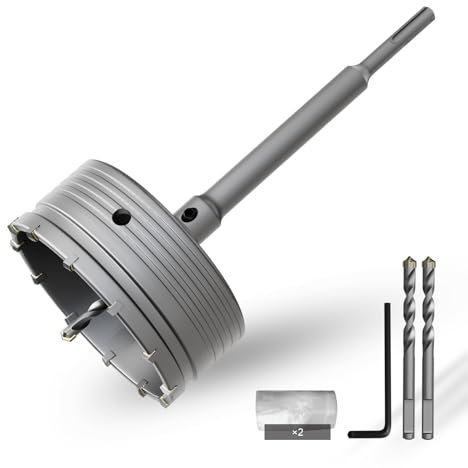 CSOOM 130 mm Beton-lochsäge mit 220 mm SDS-Plus verlängerung, Lochsägen-Set für Beton, Hohl-Bohrkrone Set, 4 Schneiden Zentrierbohrer 8x110mm, Hartmetallspitze, 2xZentrierbohrer
