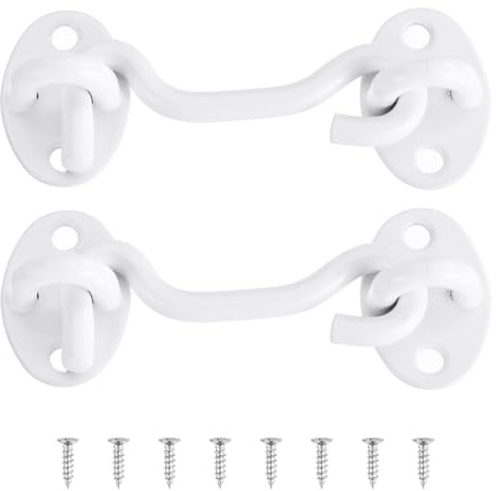 sourcing map 2Pcs 3 Inch Hook and Eye Latch, Barn Door Lock Privacy Hardware Stainless Steel Gate Lock for Window Cabin Hooks Sliding Door Bedroom Bathroom, White