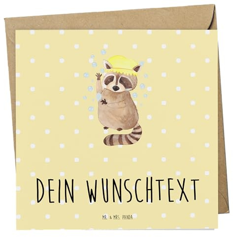 Mr. & Mrs. Panda Postkarte personalisiert Waschbär - Personalisierte Geschenke, Fröhlich, Grußkarten, Lustige Sprüche, Grußkarte, karte, Karten, Tagträumen, Waschen, Seifenblasen, Plan