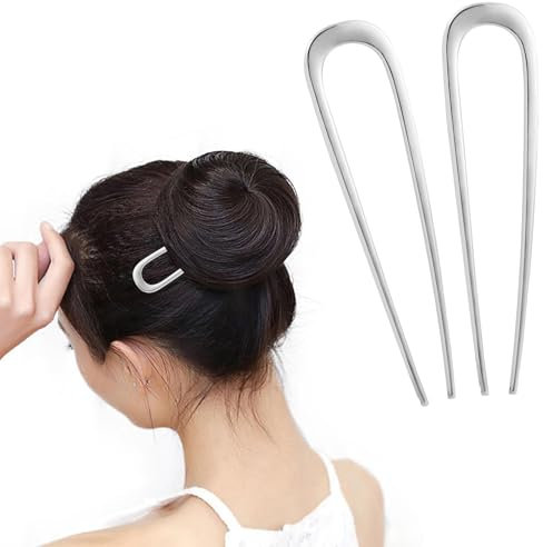 2 Stück U-Förmige Französische Haarnadel Haarpin Zinken Hochsteckfrisur Chignon Pins Groß Metall Haarnadeln Stäbchen Haarschmuck für Frauen Mädchen Haarstyling (2 Silber)