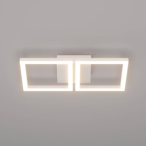 Klighten Deckenlampe Modern Geometrisch LED 28W 2000 Lumen, Flurlampe Decke, Deckenleuchte Frame aus Aluminium für Flur Küche Schlafzimmer Wohnzimmer, 41 x 20 cm, Warmweiß 3000K, Weiß
