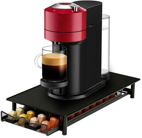 Coffee Pod Holder, Coffee Pod Storage Drawer for 40pcs OriginalLine Capsules, Coffee Machine Stand with Anti-Vibration Design (Black/Metal)